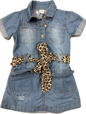 Denim Shirt Dress with Leopard Tie Belt